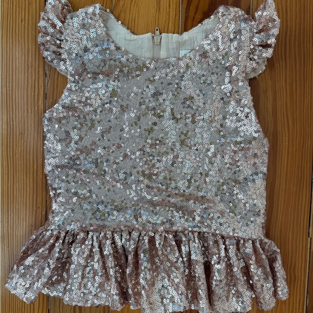Carken Design Girls Sequin Ruffle Sleeve Top